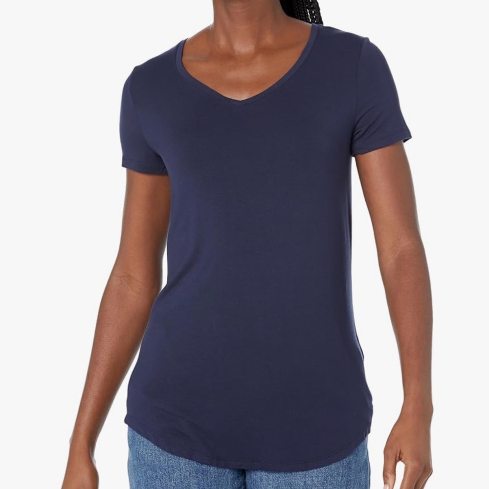 Amazon Essentials Women's Relaxed-Fit Short-Sleeve V-Neck Tunic New With Tags